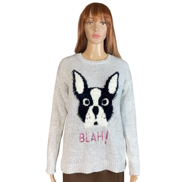 HERE THERE Cotton Blend Grey Dog Front Sweater Size S - Picture 1 of 9